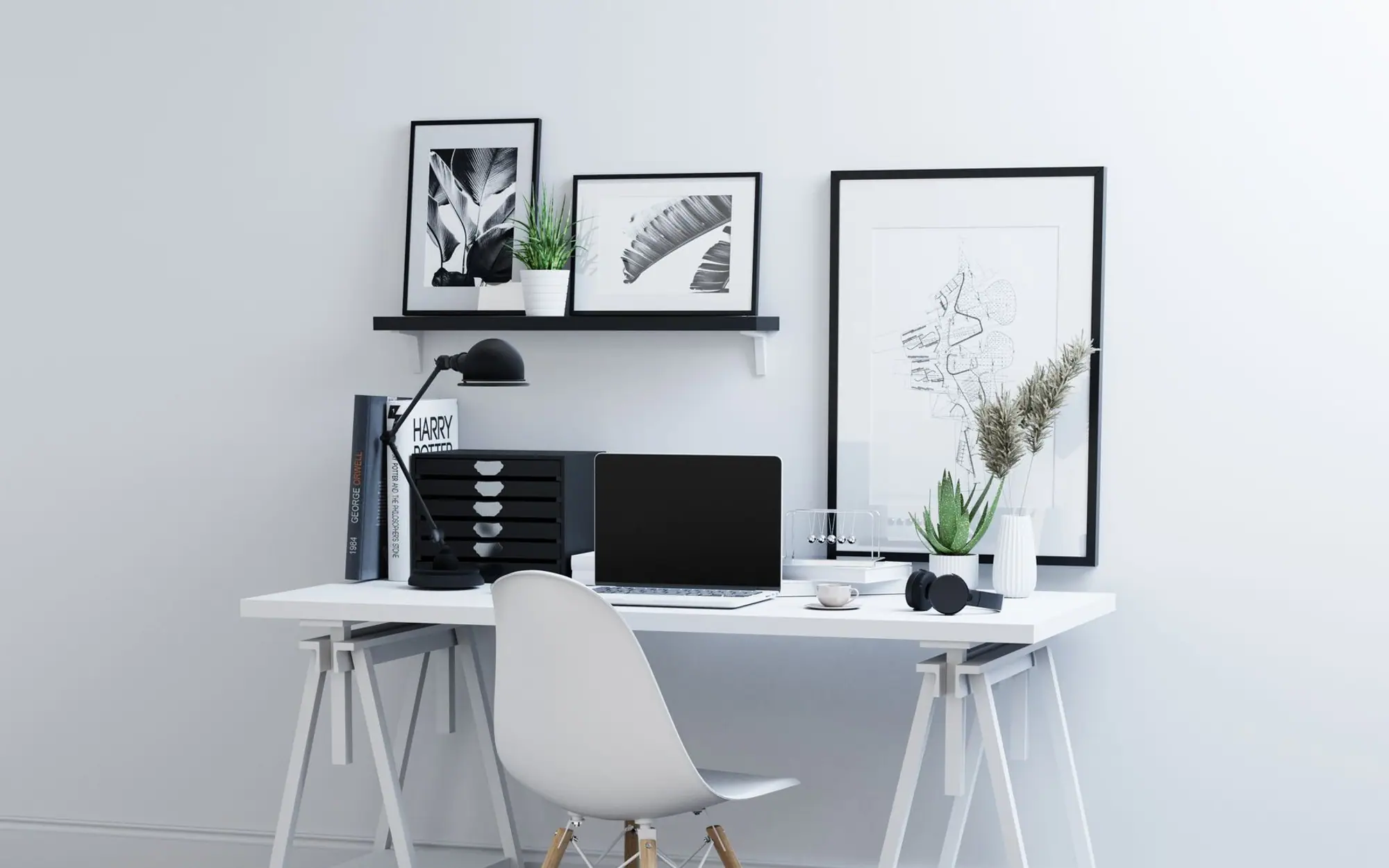 Minimal interior of a home office workplace